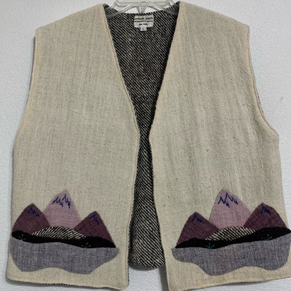 Artesania Sorata 100% Wool Handmade Open Front Vest Size Large